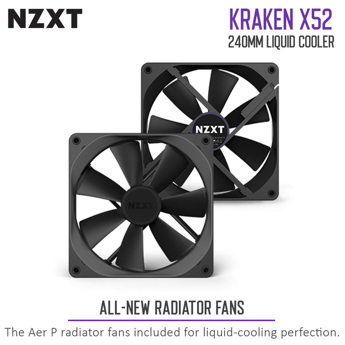 NZXT Kraken X52 240mm - All-In-One RGB CPU Liquid Cooler - CAM-Powered - Infinity Mirror Design - Performance Engineered Pump - Reinforced Extended Tubing - Aer P120mm Radiator Fan (2 Included)
