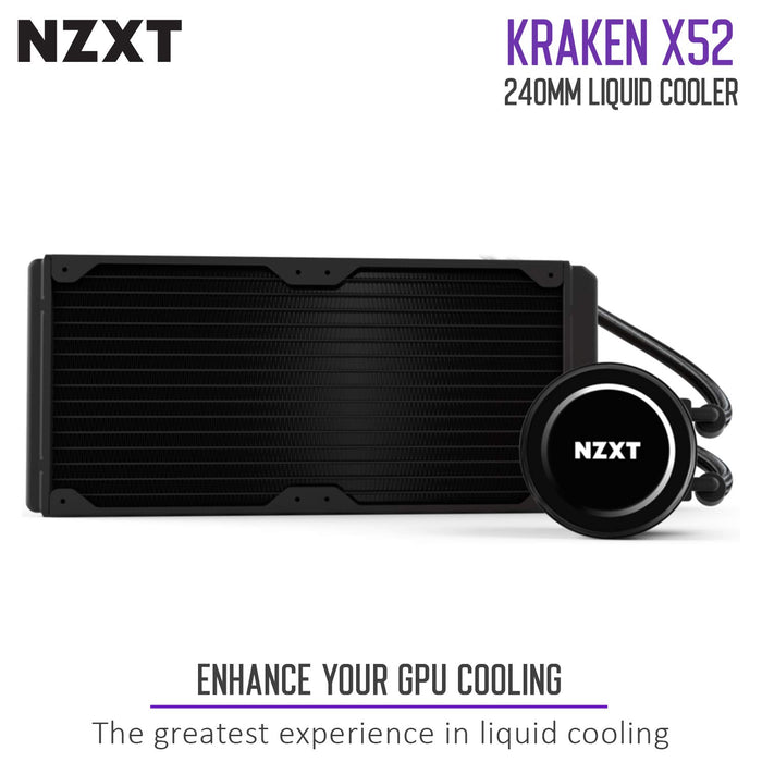 NZXT Kraken X52 240mm - All-In-One RGB CPU Liquid Cooler - CAM-Powered - Infinity Mirror Design - Performance Engineered Pump - Reinforced Extended Tubing - Aer P120mm Radiator Fan (2 Included)