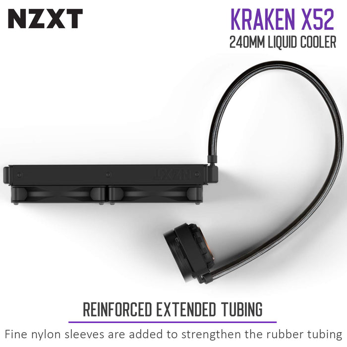 NZXT Kraken X52 240mm - All-In-One RGB CPU Liquid Cooler - CAM-Powered - Infinity Mirror Design - Performance Engineered Pump - Reinforced Extended Tubing - Aer P120mm Radiator Fan (2 Included)