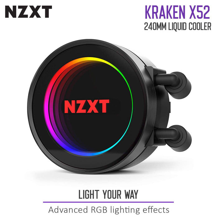 NZXT Kraken X52 240mm - All-In-One RGB CPU Liquid Cooler - CAM-Powered - Infinity Mirror Design - Performance Engineered Pump - Reinforced Extended Tubing - Aer P120mm Radiator Fan (2 Included)